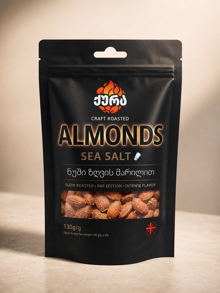 Qura craft roasted almonds with sea salt made from organic Georgian almonds